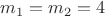 $m_1=m_2=4$