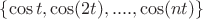 $\{\cos t, \cos(2t), ....,\cos(nt)\}$ $\{\cos t, \cos(2t), ....,\cos(nt)\}$