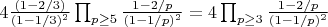 $4\frac{(1-2/3)}{(1-1/3)^2}\prod_{p \geq 5} {\frac{1-2/p}{(1-1/p)^2}}=4\prod_{p \geq 3} {\frac{1-2/p}{(1-1/p)^2}}$