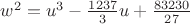 $w^2=u^3-\frac{1237}{3}u+\frac{83230}{27}$