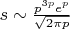 $s \sim \frac{p^{3p}e^p}{\sqrt{2\pi p}}$