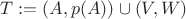 $T:=(A,p(A))\cup (V, W)$