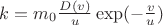 $k=m_0\frac{D(v)}{u}\exp(-\frac{v}{u})$