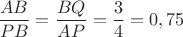 $\dfrac{AB}{PB}=\dfrac{BQ}{AP}=\dfrac{3}{4}=0,75$