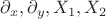 $\partial_x, \partial_y, X_1, X_2$ $\partial_x, \partial_y, X_1, X_2$