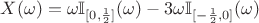$X(\omega) = \omega \mathbb{I}_{[0,\frac{1}{2}]} (\omega)  - 3\omega \mathbb{I}_{[-\frac{1}{2},0]} (\omega)$