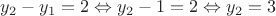 $y_2-y_1=2 \Leftrightarrow y_2-1=2 \Leftrightarrow  y_2=3$