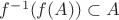 $f^{-1}(f(A)) \subset A$