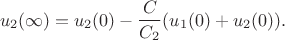 $$u_2(\infty)=u_2(0)-\frac{C}{C_2}(u_1(0)+u_2(0)).$$