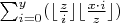 $  \sum_{i = 0}^{y}(\lfloor\frac{z}{i} \rfloor\lfloor\frac{x\cdot i}{z} \rfloor)$