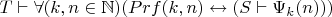 $T \vdash \forall (k,n \in \mathbb{N}) (Prf(k,n) \leftrightarrow (S \vdash \Psi_k(n)))$