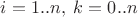 $i=1..n,\; k=0..n$
