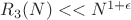 $R_3(N)<<N^{1+\epsilon}$