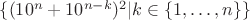 $\{(10^n+10^{n-k})^2|k\in \{1, \dots, n\}\}$