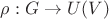 $\rho:G\to U(V)$ $\rho:G\to U(V)$