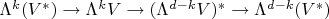 $\Lambda^k(V^*)\to\Lambda^kV\to(\Lambda^{d-k}V)^*\to\Lambda^{d-k}(V^*)$