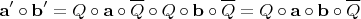 $${\mathbf{a'}} \circ {\mathbf{b'}} = Q \circ {\mathbf{a}} \circ \overline{Q} \circ Q \circ {\mathbf{b}} \circ \overline{Q} = Q \circ {\mathbf{a}} \circ {\mathbf{b}} \circ \overline{Q}$$