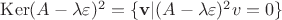 $\operatorname{Ker}(A-\lambda \varepsilon)^2 = \{ \mathbf{v} | (A - \lambda \varepsilon)^2 \mathfb{v} = 0 \}$