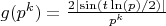 $g(p^k) = \frac{2\lvert\sin(t\ln(p)/2)\rvert}{p^k}$