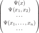 $$\begin{pmatrix}
\Psi(x) \\
\Psi(x_1,x_2) \\
\cdots\\
\Psi(x_1,\dots,x_n) \\
\cdots\\
\end{pmatrix}
$$
