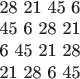 $

28 21 45 6

45 6 28 21

6 45 21 28

21 28 6 45
$