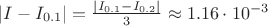$|I-I_{0.1}| = \frac{|I_{0.1}-I_{0.2}|}{3} \approx 1.16 \cdot 10^{-3}$