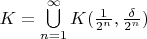 $K = \bigcup\limits_{n=1}^{\infty} K(\frac{1}{2^n},\frac{\delta}{2^n})$