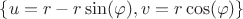 $\{u = r-r\sin(\varphi), v = r\cos(\varphi)\} $
