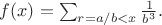 $f(x)=\sum_{r=a/b<x}\frac{1}{b^3}.$