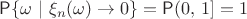 $\mathsf P\{\omega~ |~\xi_n(\omega) \to 0 \}=\mathsf P(0,\,1] = 1$