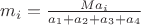 $m_i=\frac {Ma_i} {a_1+a_2+a_3+a_4}