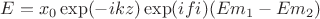 $Eсумм=x_0\exp(-ikz)\exp(ifi)(Em_1-Em_2)$ $Eсумм=x_0\exp(-ikz)\exp(ifi)(Em_1-Em_2)$