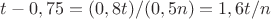$t - 0,75= (0,8  t)/( 0,5 n) = 1,6  t/n$