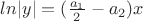 $ln|y|=(\frac{a_1}{2}-a_2)x
$