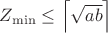 $Z_{\min}\leq \left \lceil \sqrt {ab} \right \rceil$