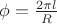 $\phi=\frac{2\pi l}R$ $\phi=\frac{2\pi l}R$