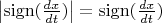 $\left| \operatorname{sign}(\frac {dx} {dt}) \right| = \operatorname{sign}(\frac {dx} {dt})$