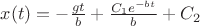 $x(t)=-\frac{gt}{b}+\frac{C_1e^{-bt}}{b}+C_2$
