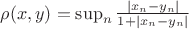$\rho(x,y) = \sup_{n}\frac{|x_{n}-y_{n}|}{1+|x_{n}-y_{n}|}$