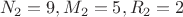 $$N_2 = 9, M_2 = 5, R_2 = 2$$