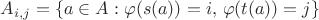 $A_{i,j} = \{ a \in A : \varphi(s(a)) = i, \, \varphi(t(a)) = j \}$
