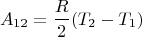 $$A_{12} = \frac{R}{2}(T_2 - T_1)$$
