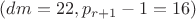 $(dm=22, p_{r+1}-1=16)$