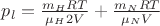 $p_l = \frac{m_H RT}{\mu_H 2V} + \frac{m_N RT}{\mu_N V} $