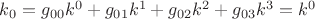 $k_{0}=g_{0 0}k^{0}+g_{0 1}k^{1}+g_{0 2}k^{2}+g_{0 3}k^{3}=k^{0}$