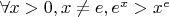 $\forall x>0, x\neq e,  e^x>x^e$