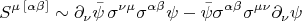 $$ S^{\mu\,[\alpha\beta]}\sim\partial_\nu\bar{\psi}\,\sigma^{\nu\mu}\sigma^{\alpha\beta}\psi - \bar{\psi}\sigma^{\alpha\beta}\sigma^{\mu\nu}\partial_\nu\psi$$