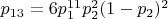 $p_{13}=6p_1^{11}p_2^2(1-p_2)^2$
