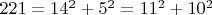 $221=14^2+5^2=11^2+10^2$