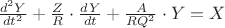 $\frac {d^{2}Y}{dt^{2}}+\frac {Z}{R} \cdot  \frac {dY}{dt}+\frac {A}{RQ^{2}}\cdot Y=X$